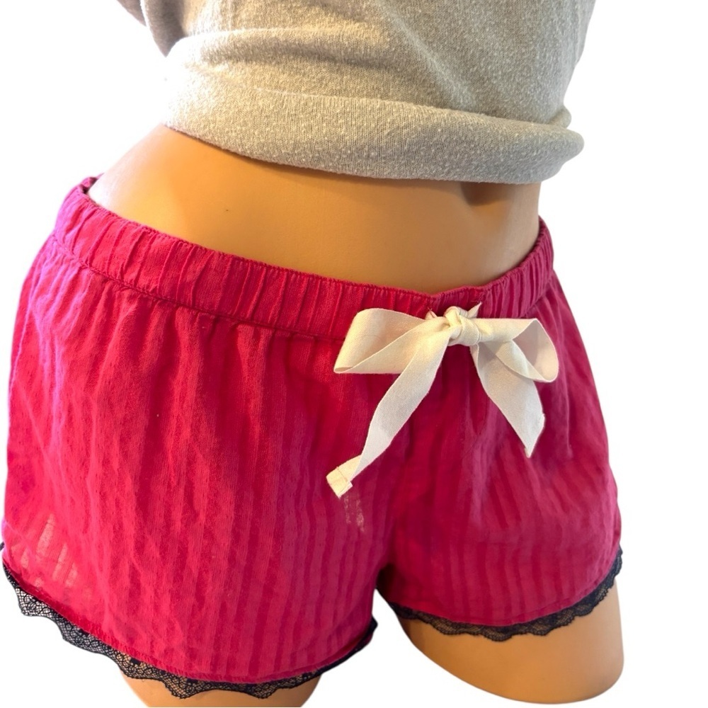 Y2K vintage Abercrombie & Fitch pink Striped Shorts feminine boxer blue lace - Picture 2 of 10